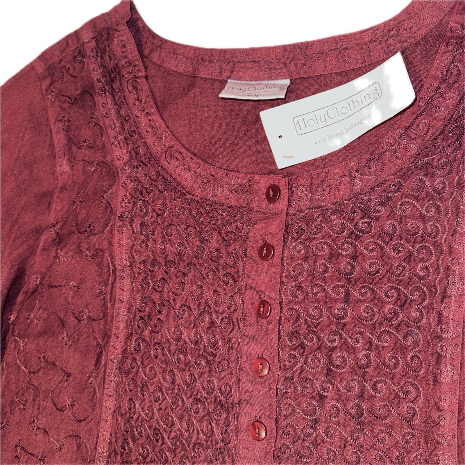 Holy Clothing 3x Burgundy Embroidered Tunic Top Rayon Boho Ren Faire Peasant Nwt — image 2 of 8